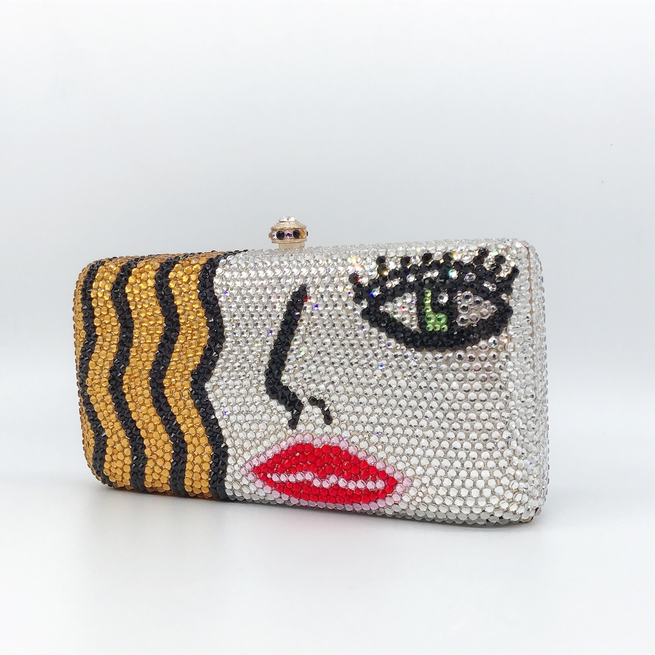 * Bolsa de cena de diamantes transfronterizos cabeza de belleza fondo plano lleno de bolsas de cristal de diamantes caja cuadrada bolsas de diamantes bolsas de mano de mujer suave