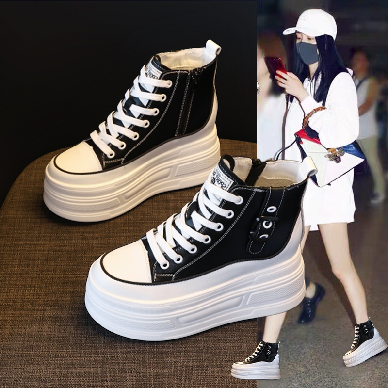 厚底马丁靴女内增高小白鞋2025秋季新款真皮韩版高帮短靴一件代发|undefined
