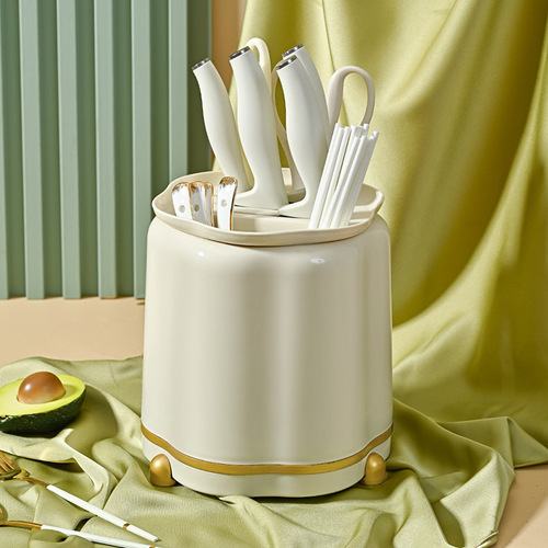 New kitchen rotating knife holder light luxury cream style multi-functional knife storage rack household storage rack integrated chopstick holder