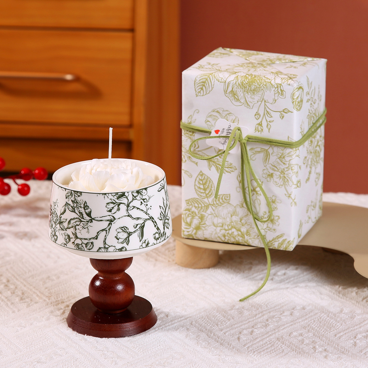 Bougie parfumée française élégante avec diffuseur en bois déco_voghion.com