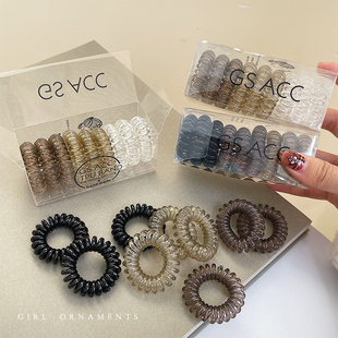 Fresh and Simple Round Gradient Gray Telephone Wire Hair Tie Silicone Girly Heart Hair Fresh Elastic Hair Accessory