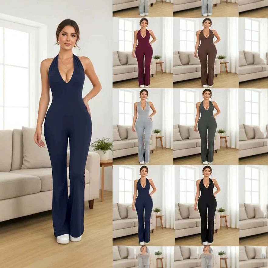 European and American cross-border nude hollow-out backless tight bodysuit summer new one-piece suit hip lifting sports fitness bodysuit
