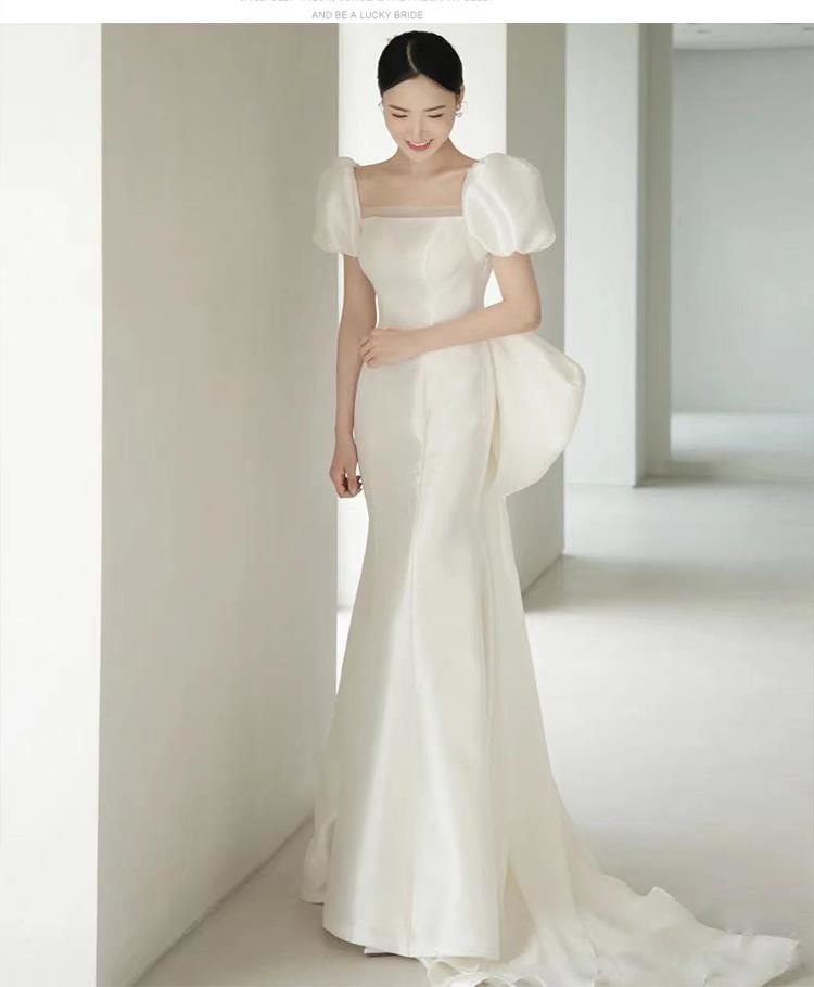Slim Fit Satin Wedding Dress New Style Court Court Style Bridal Travel Photography Simple Evening Gown With Train For Light Wedding_ecoleips.com