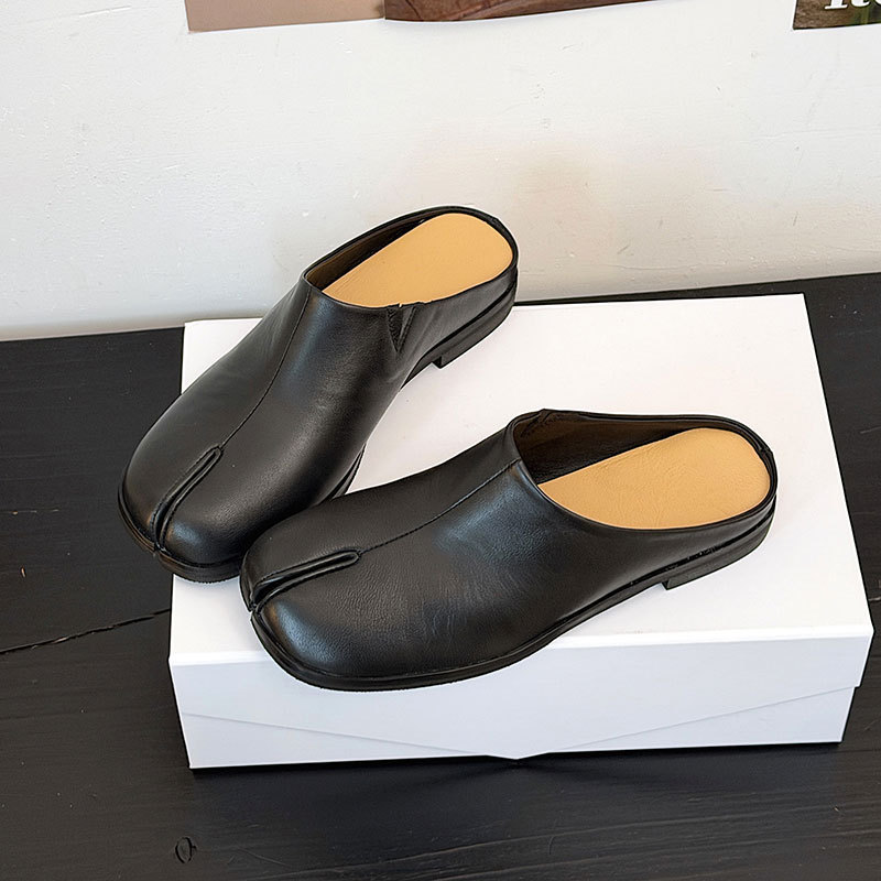 First-Layer Sheepskin Split-Toe Shoes with Sheepskin Lining and Insole, Women's Half-Slipper Shoes, New Summer Fashion Versatile Flat Mule Half-Slipper First-Layer Sheepskin Split-Toe Shoes with Sheepskin Lining and Insole, Women's Half-Slipper Shoes, New Summer Fashion Versatile Flat Mule Half-Slipper