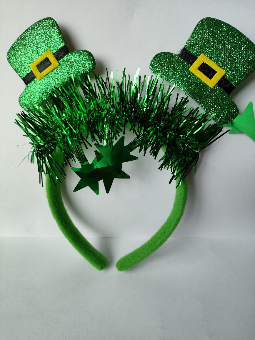 En stock irlandés Festival diadema St. Patrick trébol sombrero diadema cabeza hebilla lentejuelas arco diadema