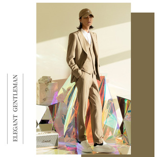 khaki Suit Men's Suit Business Casual Groom Wedding Dress Best Man's Suit Brother Suit Jacket Men