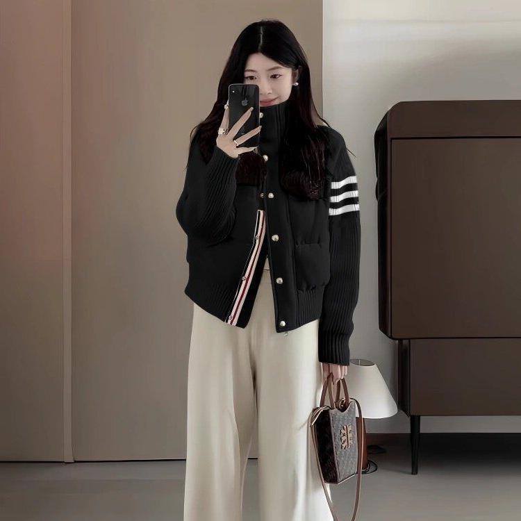 小个子穿搭针织拼接羽绒棉服女短款TB冬季休闲外套女立领棉衣加厚|undefined