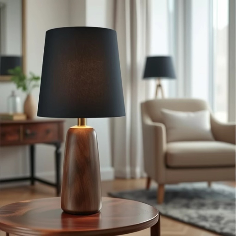 Lámpara de mesa de alta gama retro de madera maciza clásica, lámpara de noche de decoración de dormitorio