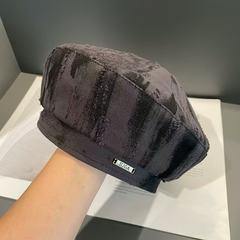废土风复古辣妹泼墨贝雷帽女古着感显脸小街头扎染做旧破洞贝雷帽