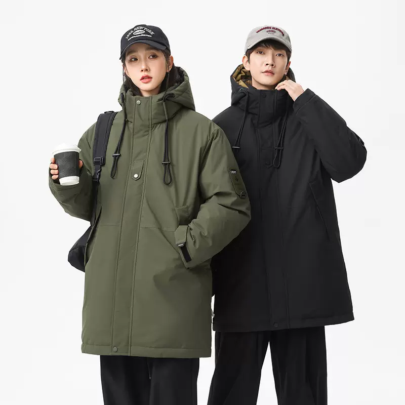 冬季新款棉服男2024年加厚拼连帽外套中性风潮牌中长款工装棉衣男