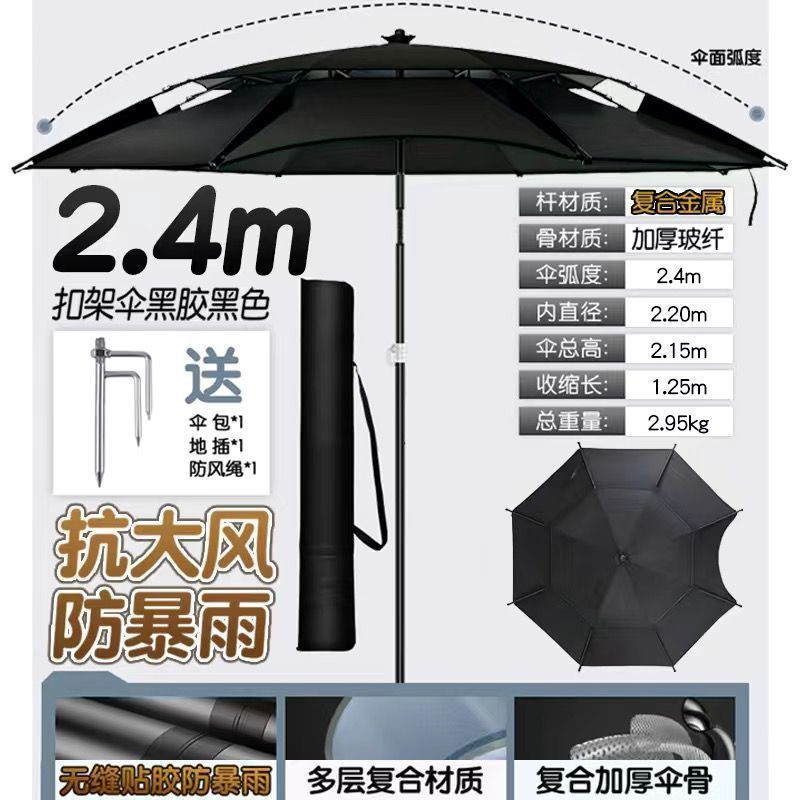 新款钓鱼伞新款遮阳伞户外露营伞便携带黑胶防晒拐杖伞露营垂钓专|undefined
