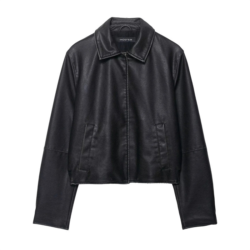 European and American Style Lapel Single-Breasted Imitation Leather Jacket Autum Fashion Versatile Loose Jacket Women 6318287800