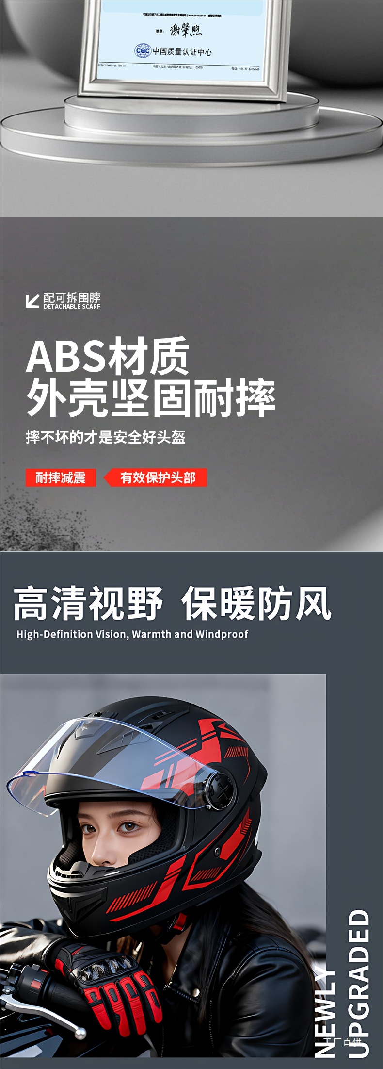 3C Certified Electric Motorcycle Helmet for Men, Winter Warm Full-Face Helmet for Electric Scooters, Anti-Fog, Detachable Neck Warmer, Safety Helmet