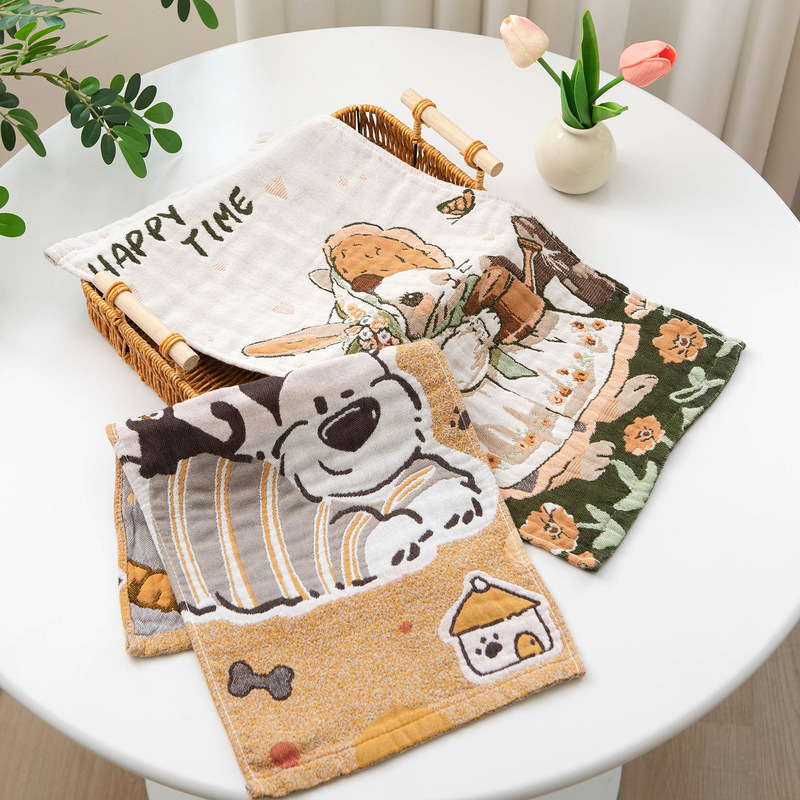 4-Layer Gauze Kidsren's Towel 25X50Cm Pure Cotton Soft and Absorbent Baby Face Wash Household Lanyard Kindergarten Kidsren's Towel