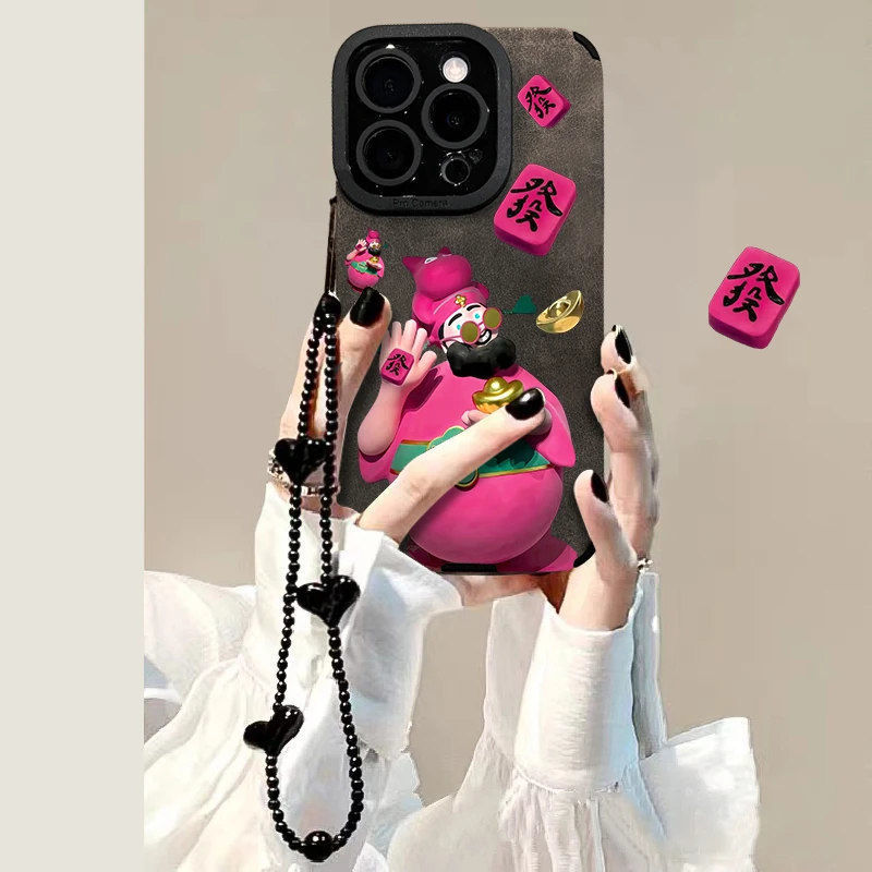 New Year Fortune God Plush Case Suitable for iPhone 17 Pro Max, New Model 16 Pro Plush Leather 15 Pro Fine Hole 14