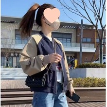 新款秋冬加棉百搭显瘦女式棒球服夹克外套宽松时尚撞色冲锋衣外套