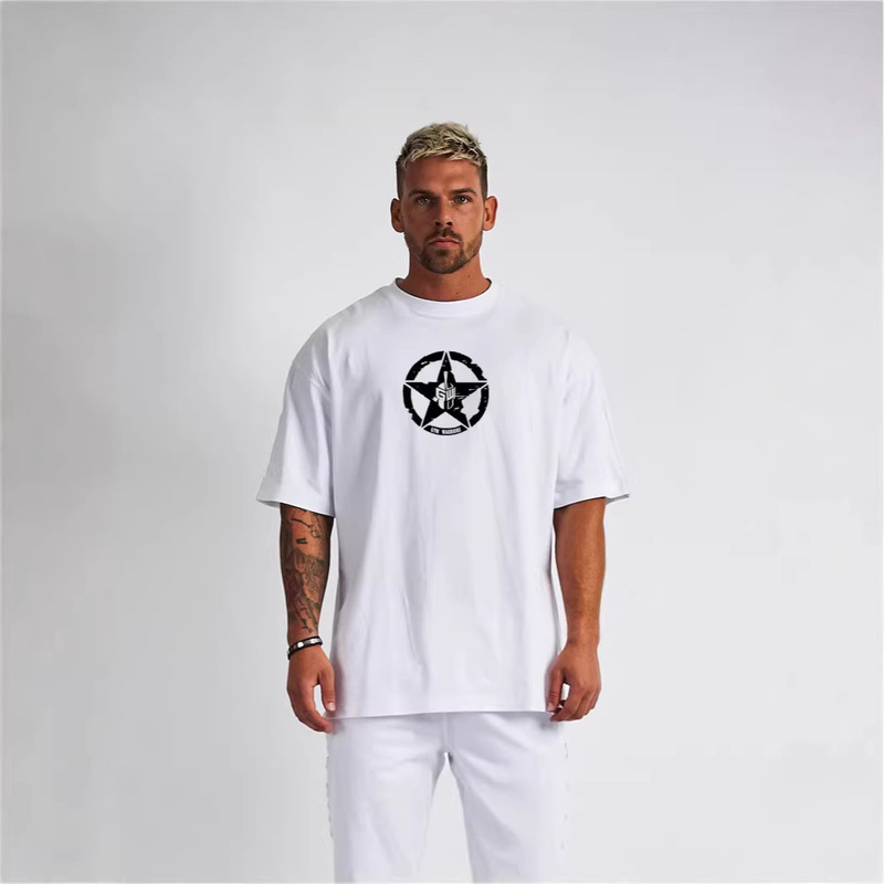 Cross-Border E-Commerce Autumn and Winter Heavyweight 260g Fitness Sports Short-Sleeve T-Shirt with Slightly Dropped Shoulders, Pure Cotton, Loose Fit, Large Size, Round Neck Cross-Border E-Commerce Autumn and Winter Heavyweight 260g Fitness Sports Short-Sleeve T-Shirt with Slightly Dropped Shoulders, Pure Cotton, Loose Fit, Large Size, Round Neck