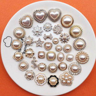 Internet Celebrity Fashion Pearl Diamond Flat Bottom Small Fragrant Style Resin Patch diy Headline Hairpin Mobile Phone Case Clothing Accessories