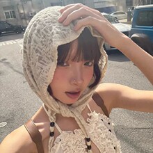 韩系y2辣妹头巾手工钉串珠三角巾女夏植物纹理针织丝巾百搭透气潮