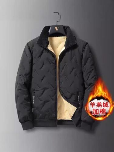 Men's winter coat, quilted and warm, windproof and thick, lamb wool and cotton padded jacket, loose and versatile, plus-size cotton puffer jacket, warm and cozy cotton coat.