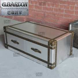 红酒雪茄吧茶几铝皮铆钉金属个性酒吧会所咖啡厅工业风箱柜方形茶