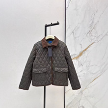 深圳南油26早春款时髦复古撞色灯芯绒翻领菱形格纹棉服夹克外套女