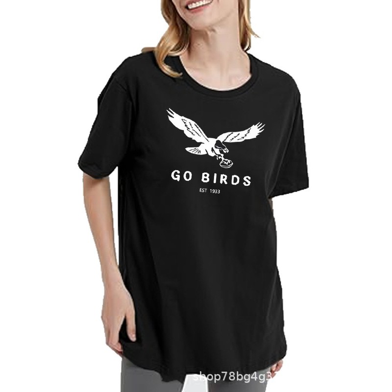 ヨーロッパとアメリカの女性の Tシャツ新しいルーズクロスボーダーファッション快適なレディースラウンドネック GO BIRDS プリント Tシャツ|undefined