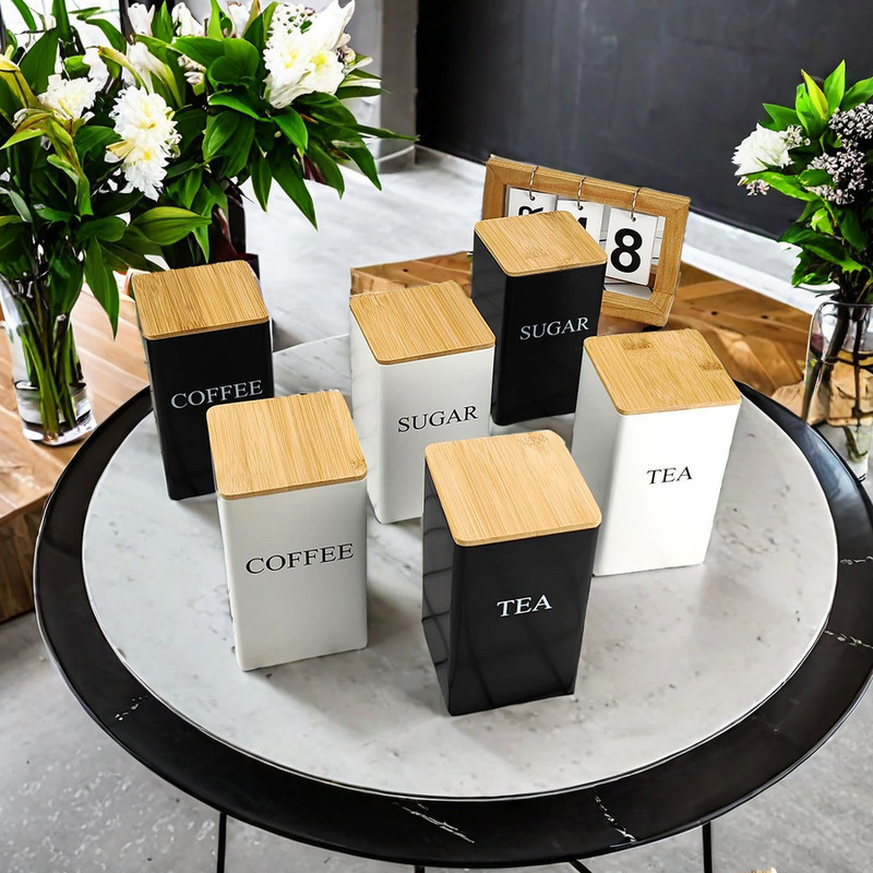 Bamboo Lid Iron Tea Canister Creative Minimalist Style Snack Candy Coffee Bean Tea Kitchen Storage Three-Piece Set Empty Box Bamboo Lid Iron Tea Canister Creative Minimalist Style Snack Candy Coffee Bean Tea Kitchen Storage Three-Piece Set Empty Box