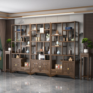 Solid Wood Chinese-Style Multi-Treasure Shelf Tea Storage Rack Elm Partition Ornament Office Tea Room Storage Display Cabinet