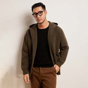 2025 new men's outerwear hooded cashmere jacket about 900g thick pure cashmere sweater coat with hat