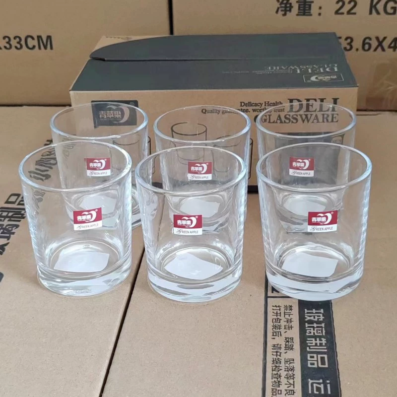 Стеклянная чашка для дома из зеленого стекла, прозрачный бокал для вина, 220 мл, с коротким круглым горлышком, из натриево-кальциевого стекла, оптом 2 юаня.