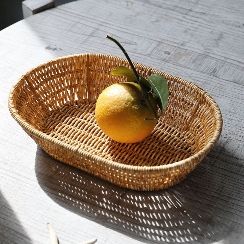 Vine woven basket fruit tray ins snacks Hamper Imitation rattan a living room household Storage kitchen Leach basket One piece wholesale