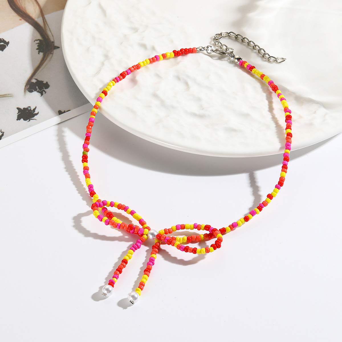 Südkorea Dongdaemun einfache exquisite vielseitige Kristall Perle Ballett Stil Perlen Bogen Halskette Schlüsselbein Kette Halskette_voghion.com