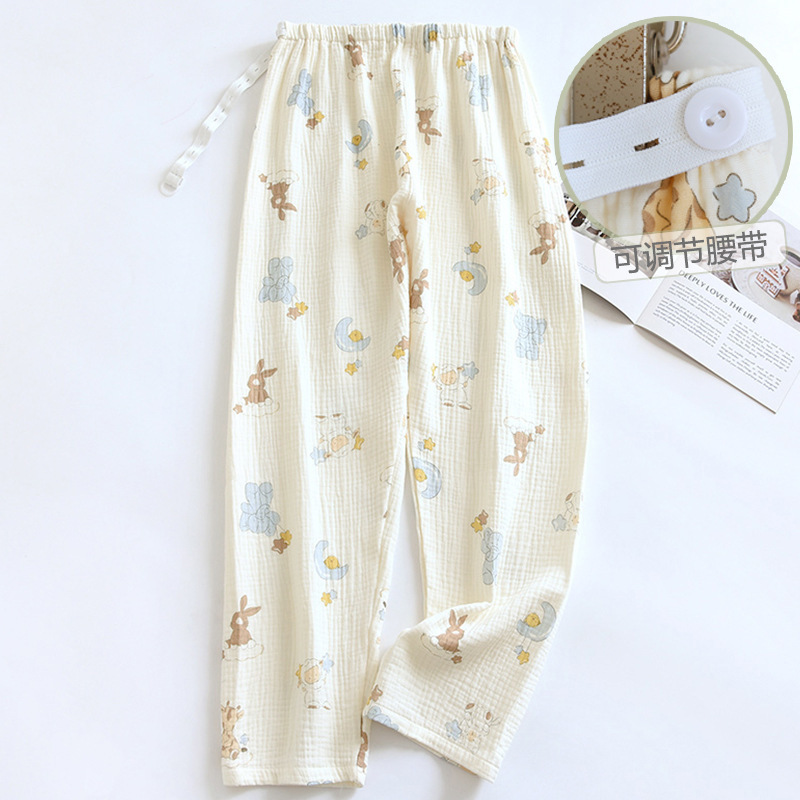 Chuxi Pure Cotton Gauze Maternity Belly Support Pants Spring, Autumn and Summer Thin Maternity Pants Adjustable Postpartum Pajamas