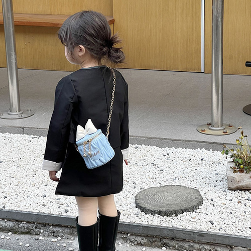 New girl bag fashion children crossbody bag with bow girl water bucket single shoulder bag baby coin purse batch