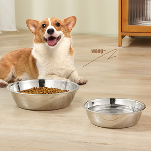 Thickened stainless steel pet bowl anti-knock dog cat drinking water feeding dual-purpose food non-slip pet basin wholesale