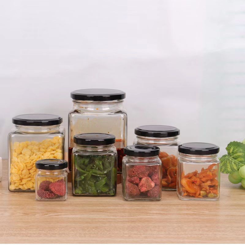 方形玻璃蜂蜜瓶食品酱菜分装空瓶带盖可蒸煮罐头瓶果酱瓶储物瓶