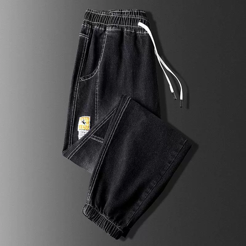 Демисезонные джинсы, эластичные повседневные брюки, oversize, свободный крой