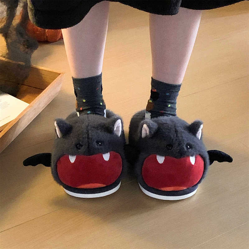 Home Warm and Cute Bat Men and Women Winter Couple Students Personalized Furry Shoes Bedroom Halloween Cotton Slippers