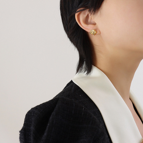 Women's Retro Style Personality Korean Design Embossed Unique Ring Earrings Set
