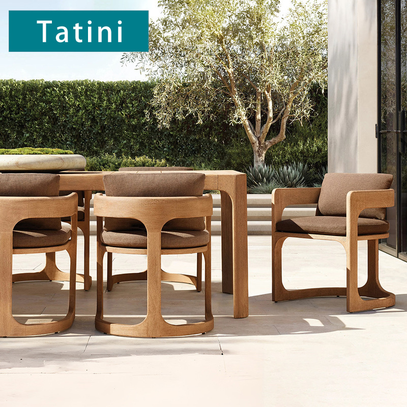 Mesa y silla de teca al aire libre patio villa mesa larga impermeable alojamiento solar jardín al aire libre terraza ocio muebles anticorrosivos