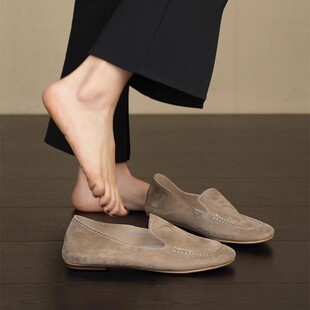 Sheepskin Version ~ Minimalist Retro Slip-on Loafers Women's Flat Comfortable Commuting Single-layer Shoes All-Match Round Toe Small Leather Shoes