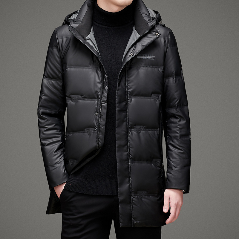 2024 winter new men's middle-aged long take-off cap warm PU waterproof casual down jacket coat generation hair