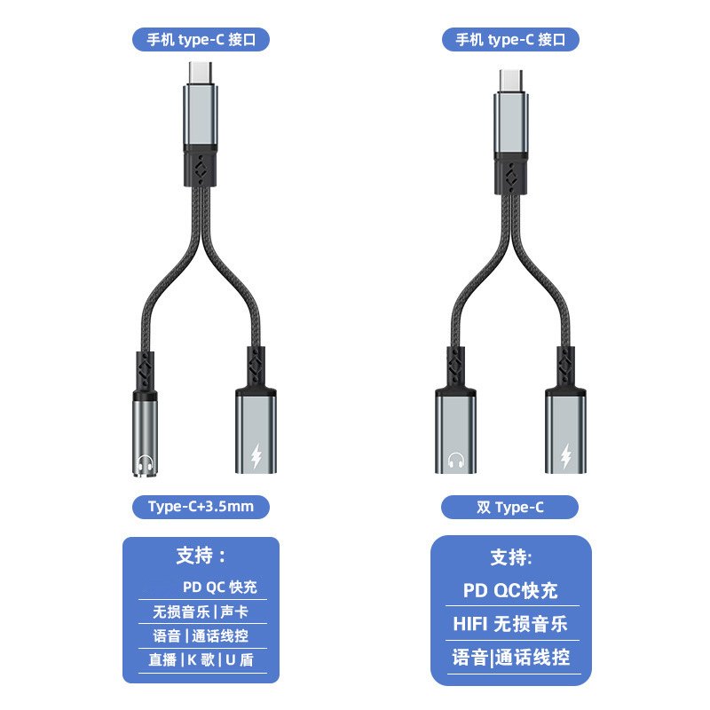 TYPE-C解码二合一数字音频转接线耳机转接头适用苹果华为充电转换|undefined