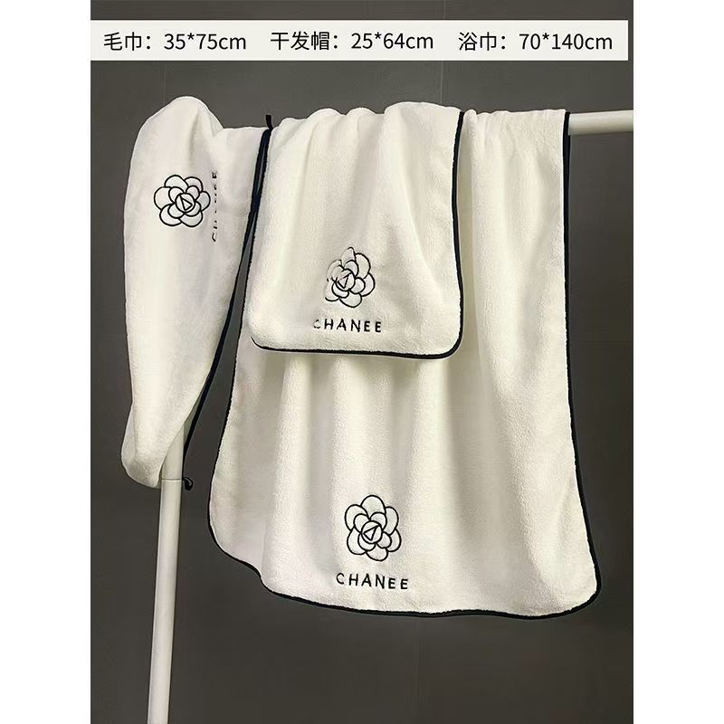 新款ins风山茶花浴巾女家用洗澡浴裙三件套可穿可裹大毛巾干发帽|undefined