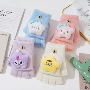 Sanrio детские удерживающие тепло мультяшные перчатки для мальчиков для девочек без пальцев