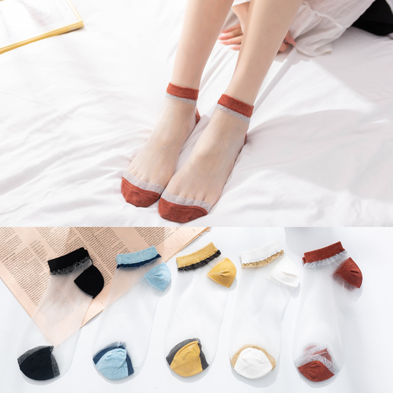 Socks Women's Summer Short Socks Breathable Women's Socks Cass Transparent Crystal Socks Thin Glass Silk Invisible Boat Socks