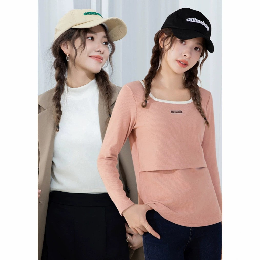 Maternity autumn and winter nursing thermal home wear base layer top, suitable for pregnancy and postpartum breastfeeding, versatile and versatile inner wear