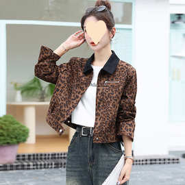 实拍洋气豹纹短外套女2025春秋新款小个子短款夹克棒球服休闲夹克