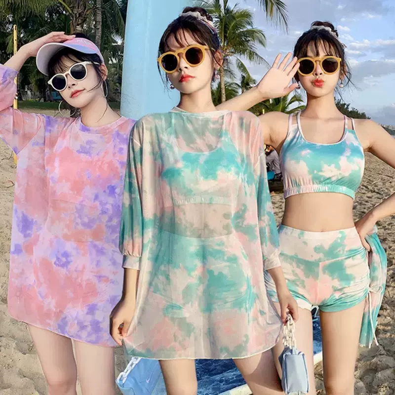 分体泳衣女三件套保守显瘦遮肚性感防晒运动罩衫游泳装时尚泡温泉